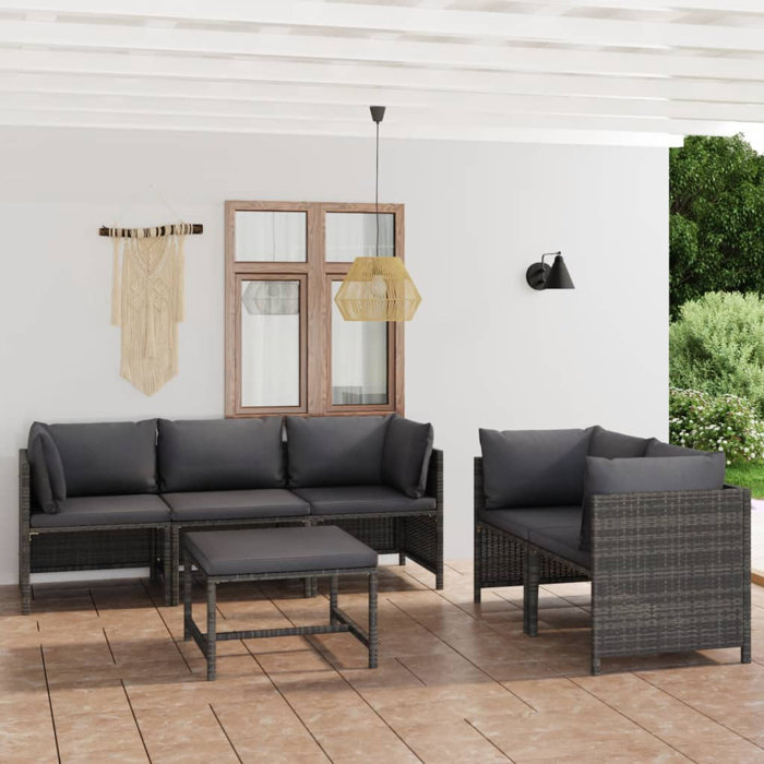 Latitude Run® 6 Piece Patio Lounge Set with Cushions Poly Rattan Gray